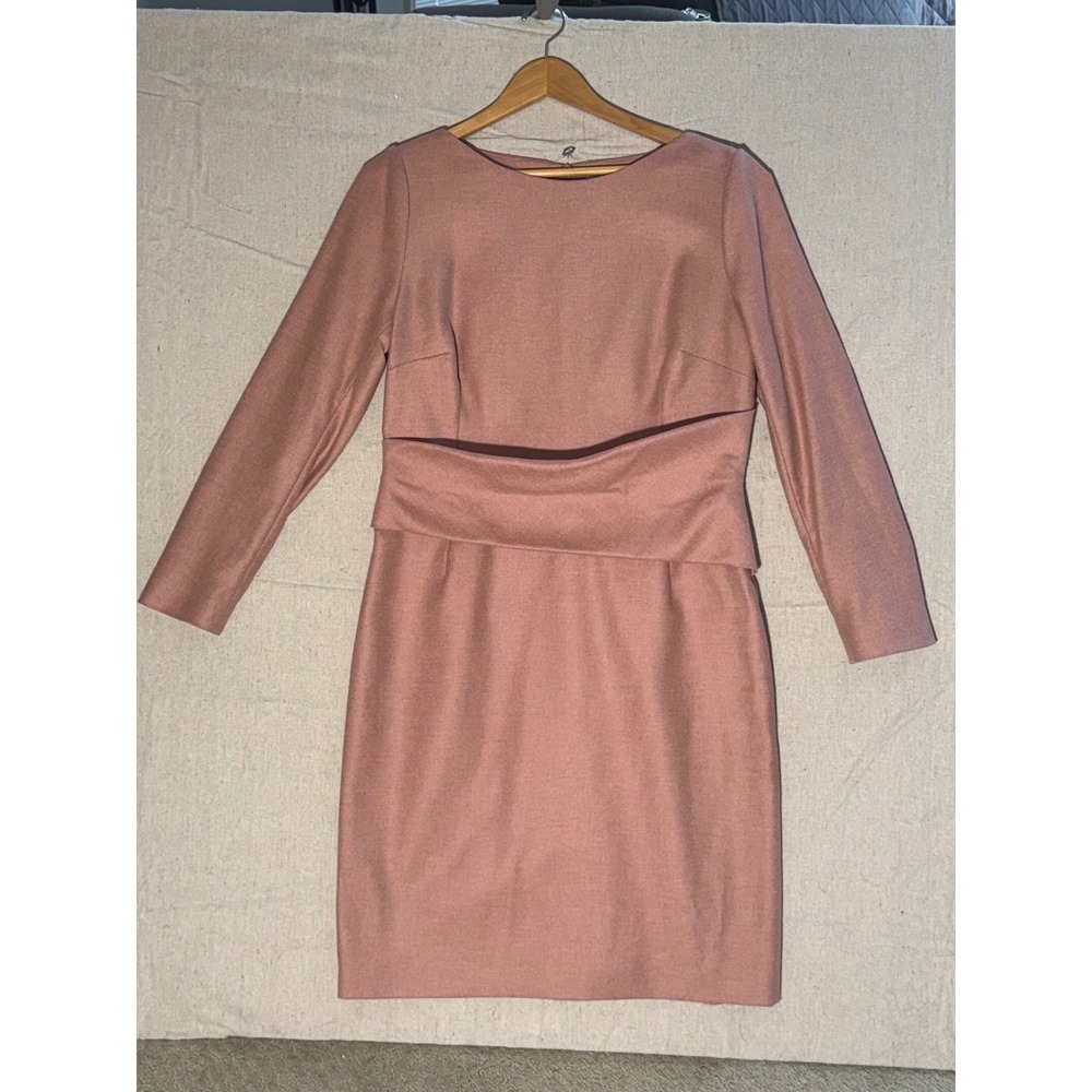 The Fold London Pink Wool Blend Long Sleeve Sheath Dress UK 14 US 10 Workwear